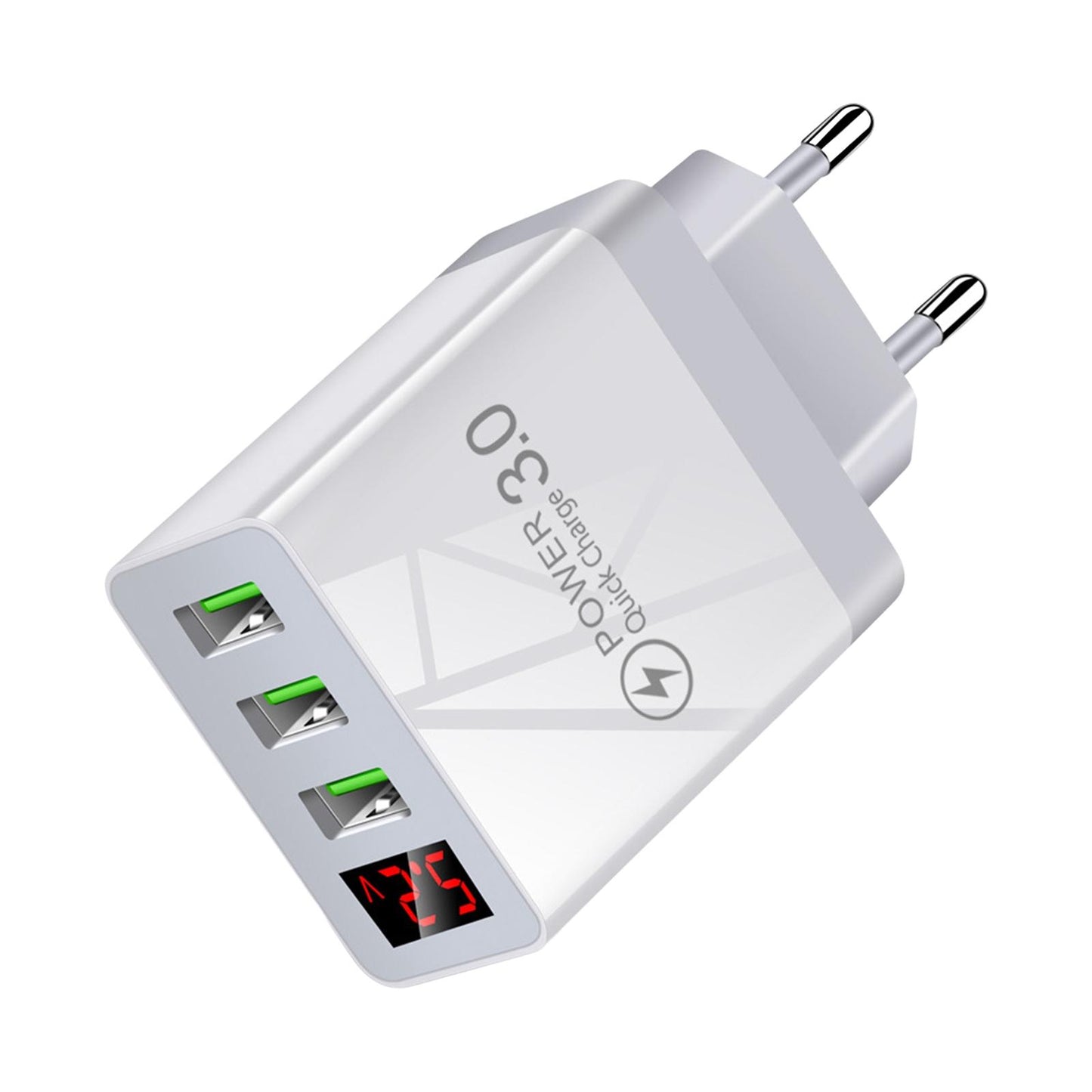 3USB Digital Display Fast Charging Portable Fast Charger for Travel Charging White