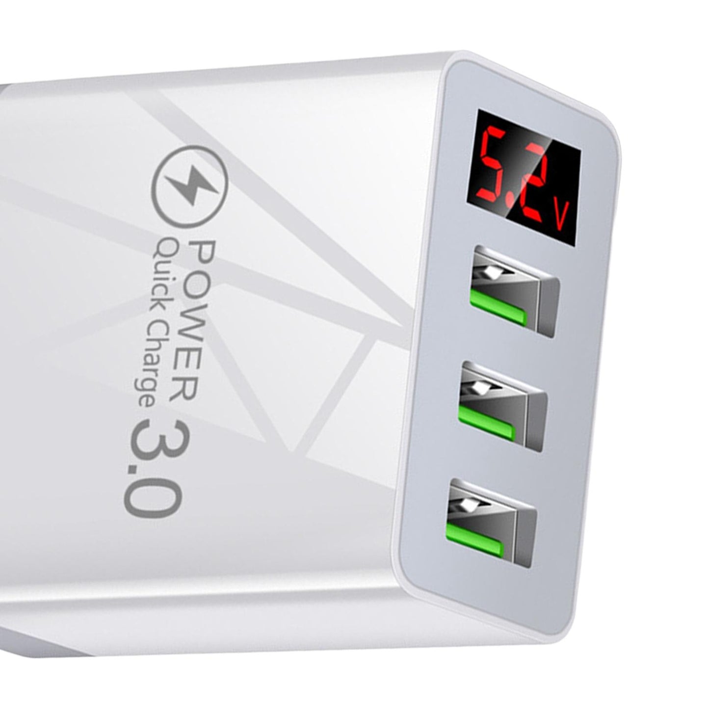 3USB Digital Display Fast Charging Portable Fast Charger for Travel Charging White
