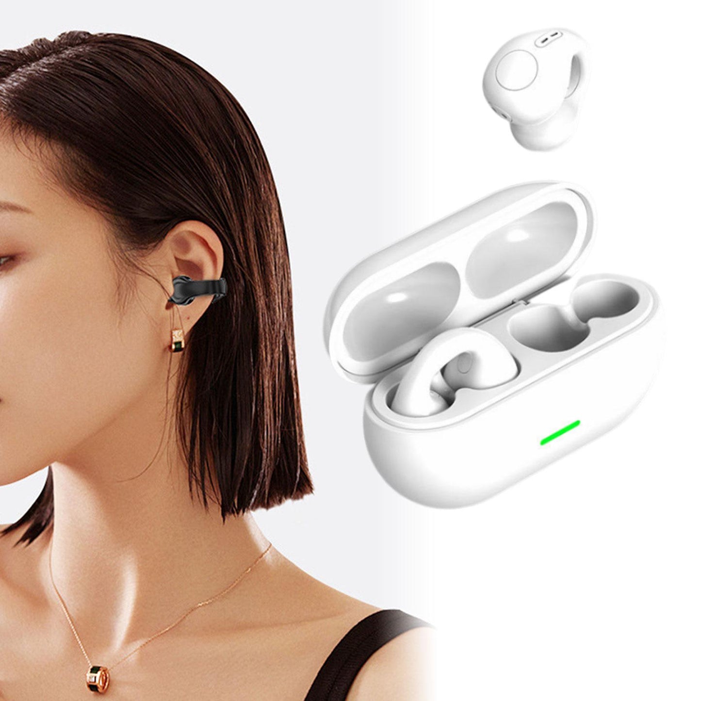 Air Conduction Headphones Rechargeable Sport Earphones for Games Cycling Gym BT12 White