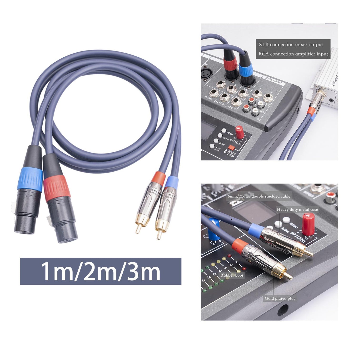 XLR to RCA Cable Audio Connection for Livestream Broadcast Mixers Amplifiers 1 Meter