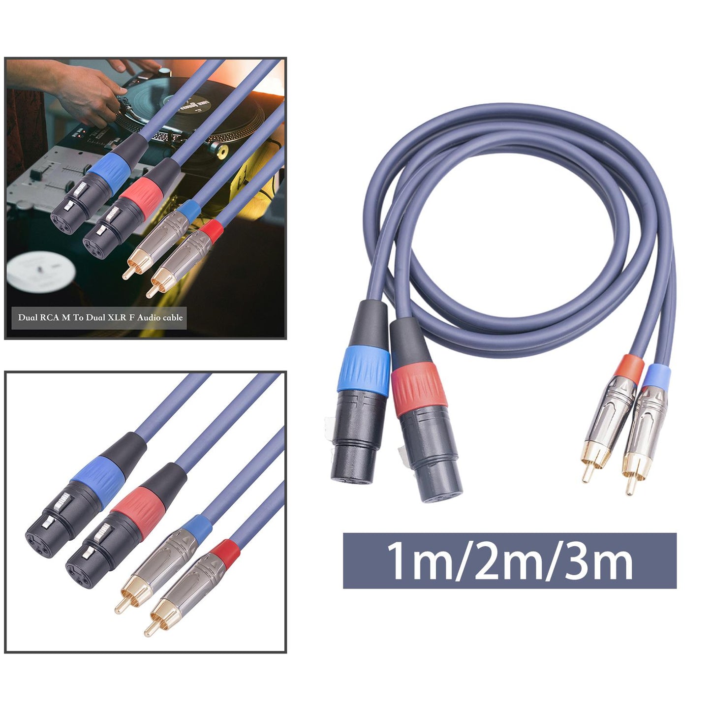 XLR to RCA Cable Audio Connection for Livestream Broadcast Mixers Amplifiers 1 Meter
