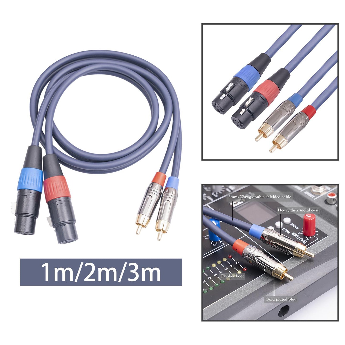 XLR to RCA Cable Audio Connection for Livestream Broadcast Mixers Amplifiers 1 Meter