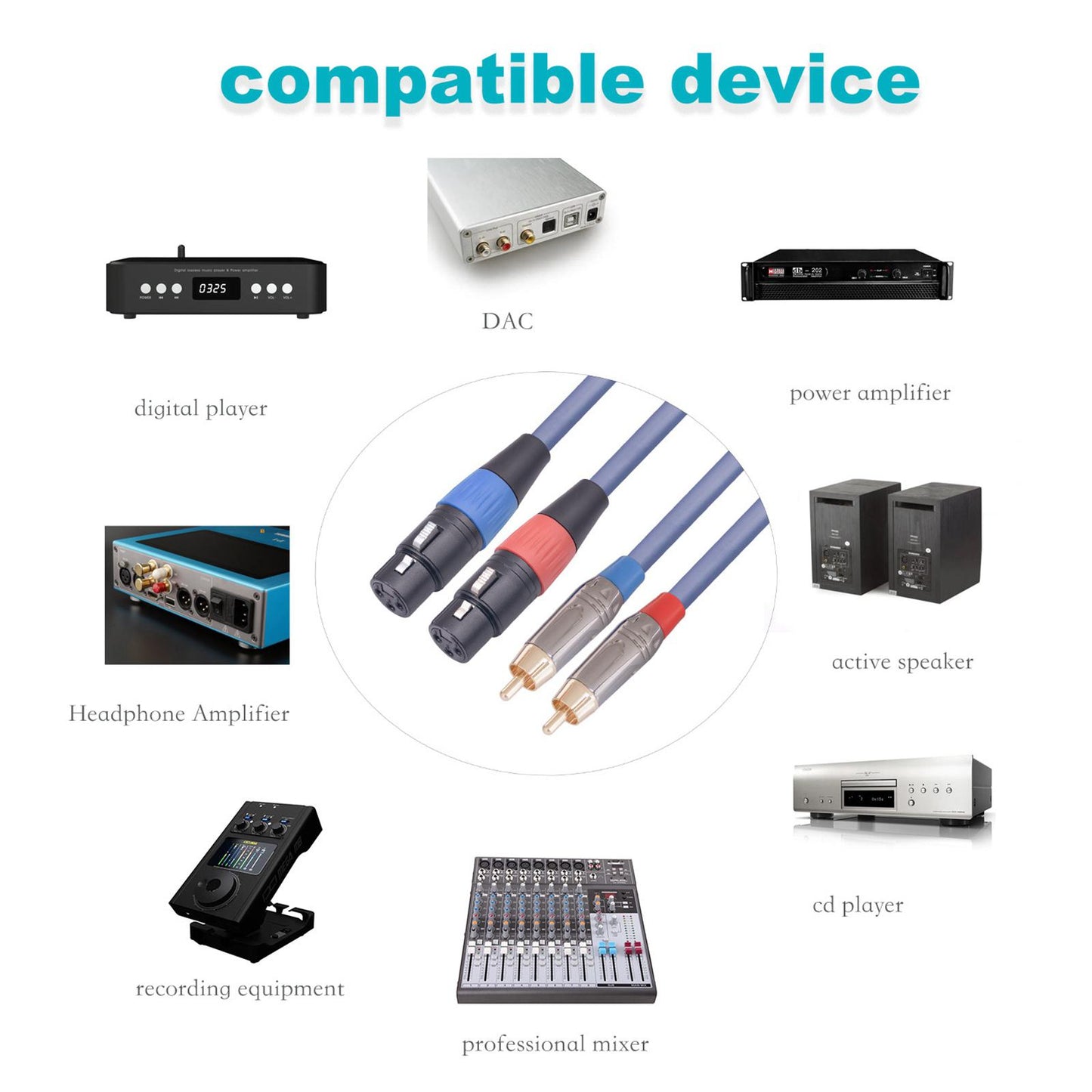 XLR to RCA Cable Audio Connection for Livestream Broadcast Mixers Amplifiers 2 Meters
