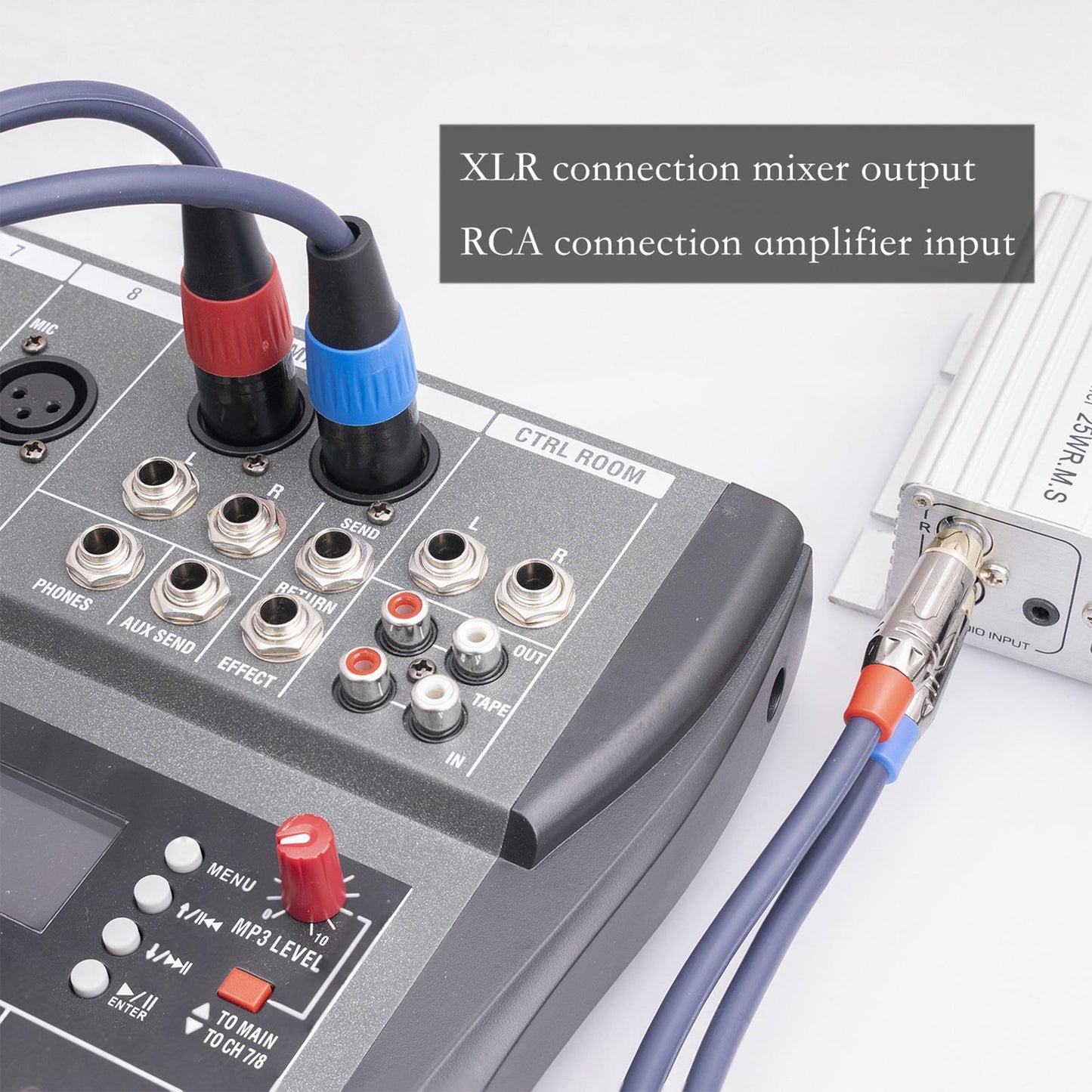 XLR to RCA Cable Audio Connection for Livestream Broadcast Mixers Amplifiers 3 Meters