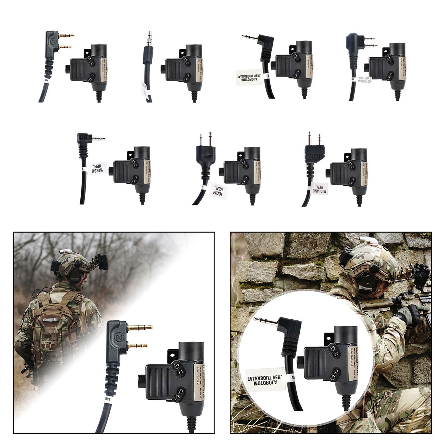 U94 PTT Adapter 2 Pin Headset Cable Connector with Clip for Kenwood Radio