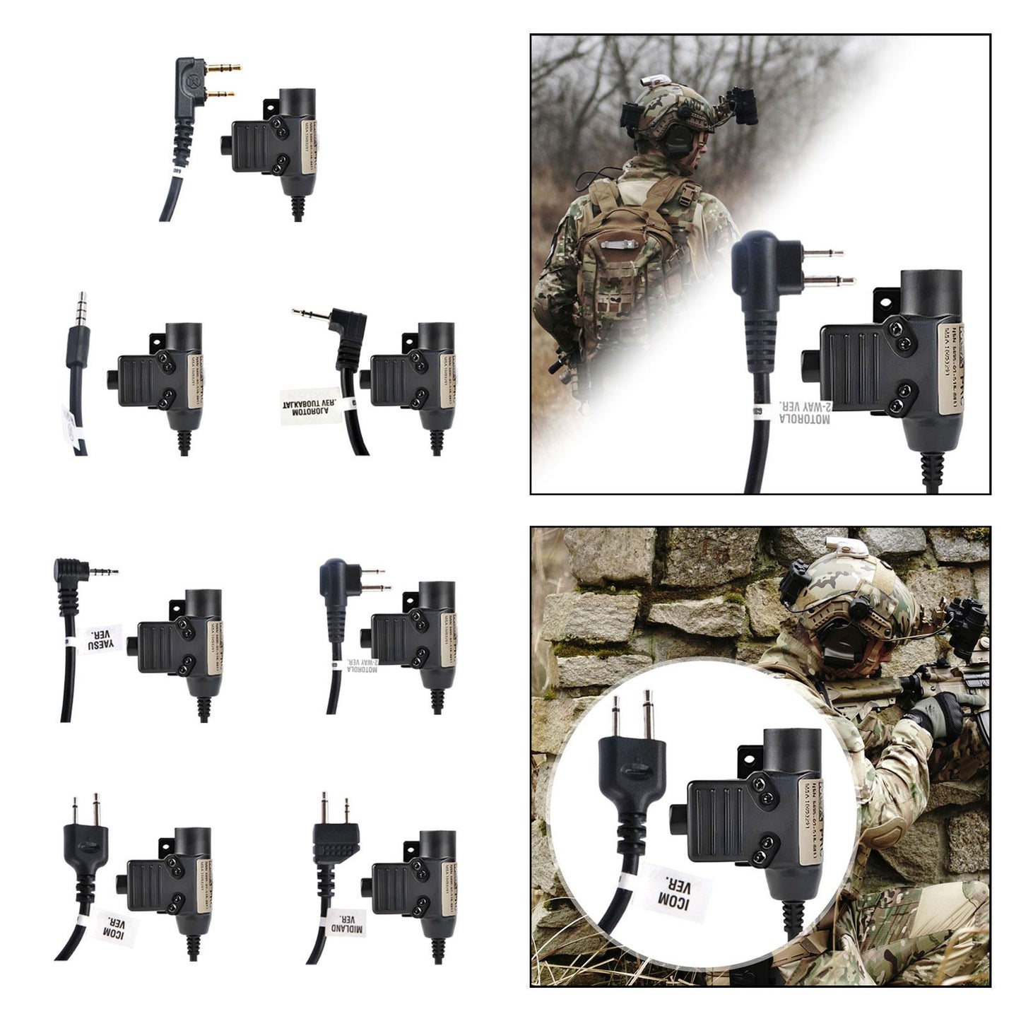 U94 PTT Adapter 2 Pin Headset Cable Connector with Clip for Kenwood Radio