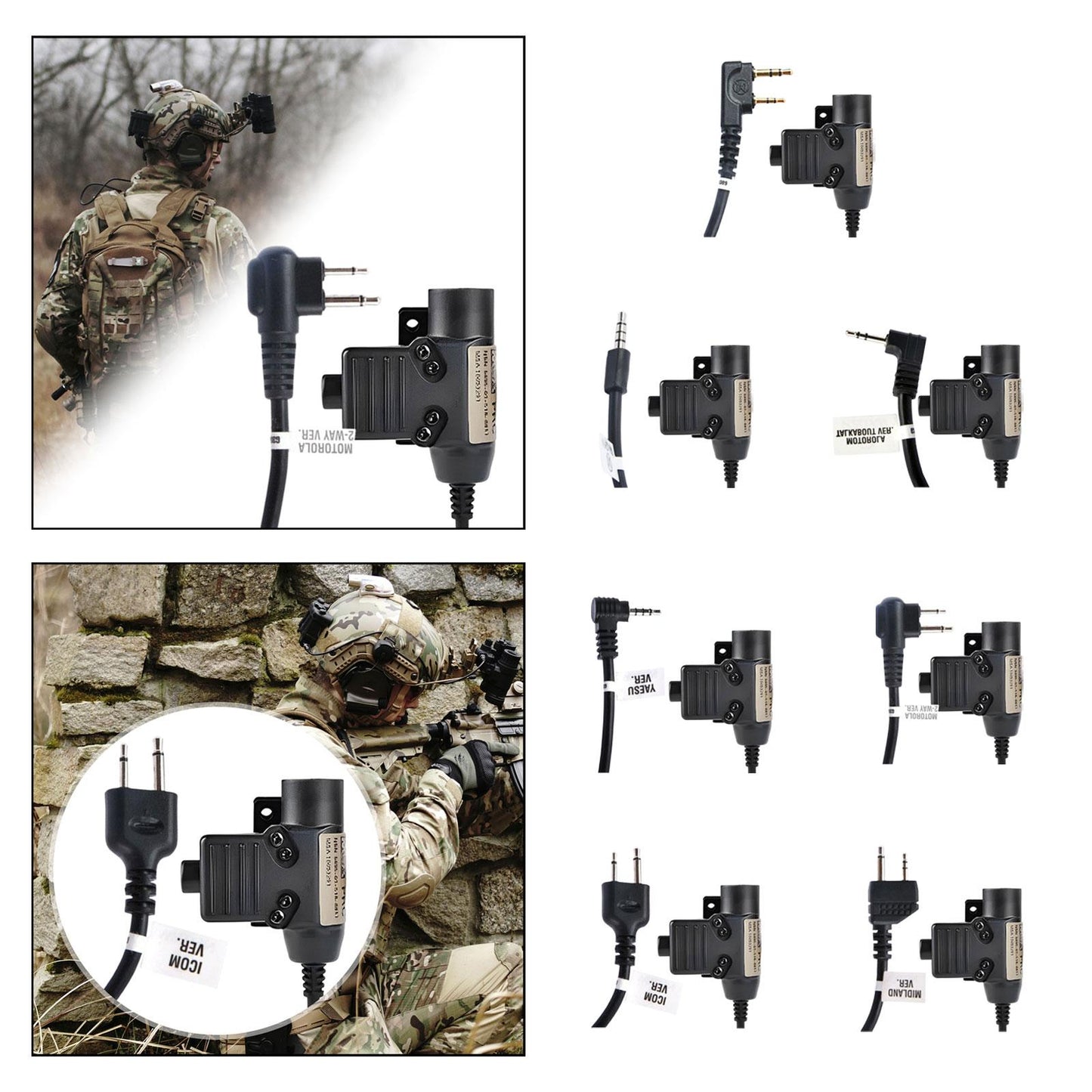 U94 PTT Adapter 2 Pin Headset Cable Connector with Clip for Kenwood Radio