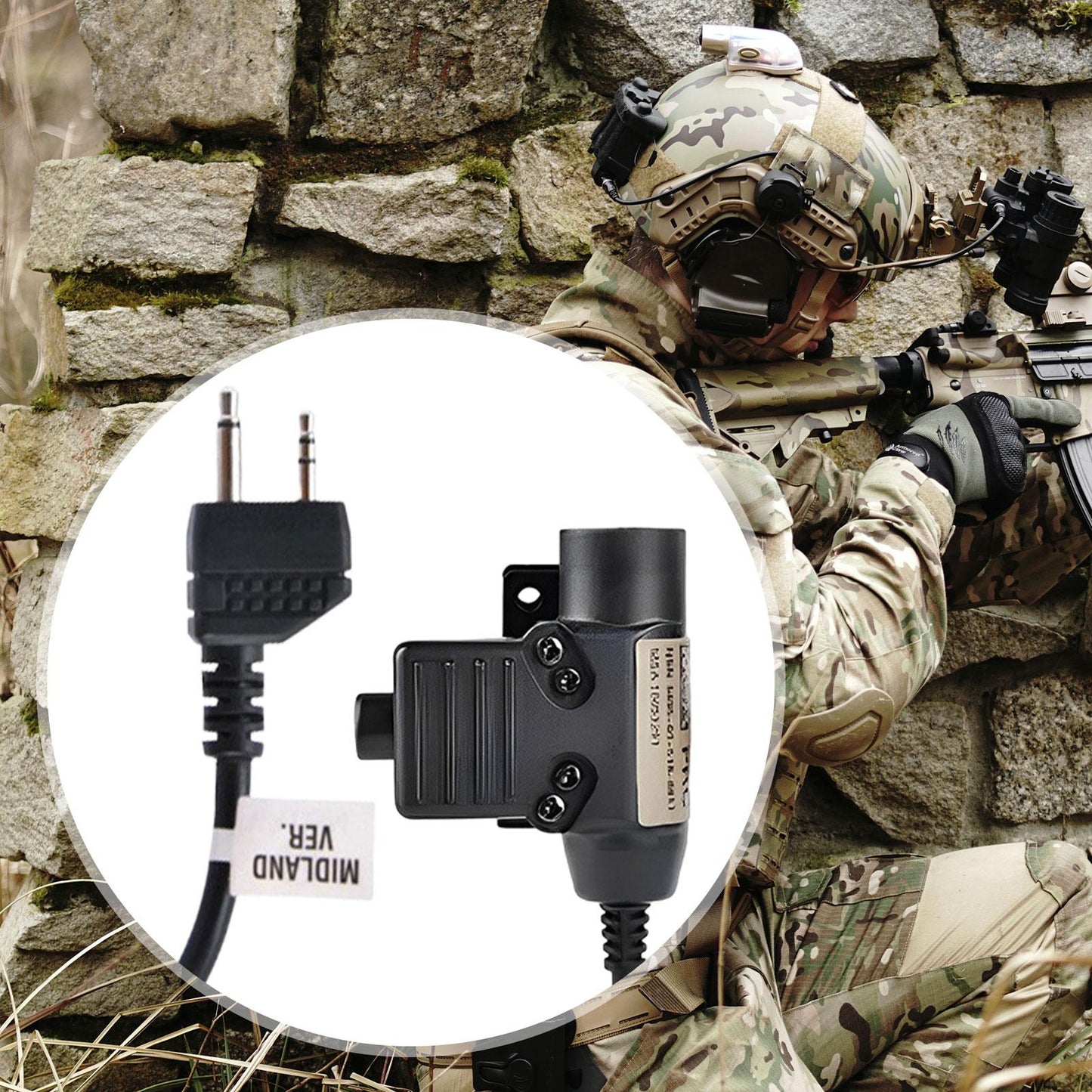 U94 PTT Adapter 2 Pin Headset Cable Connector with Clip for Midland Radio