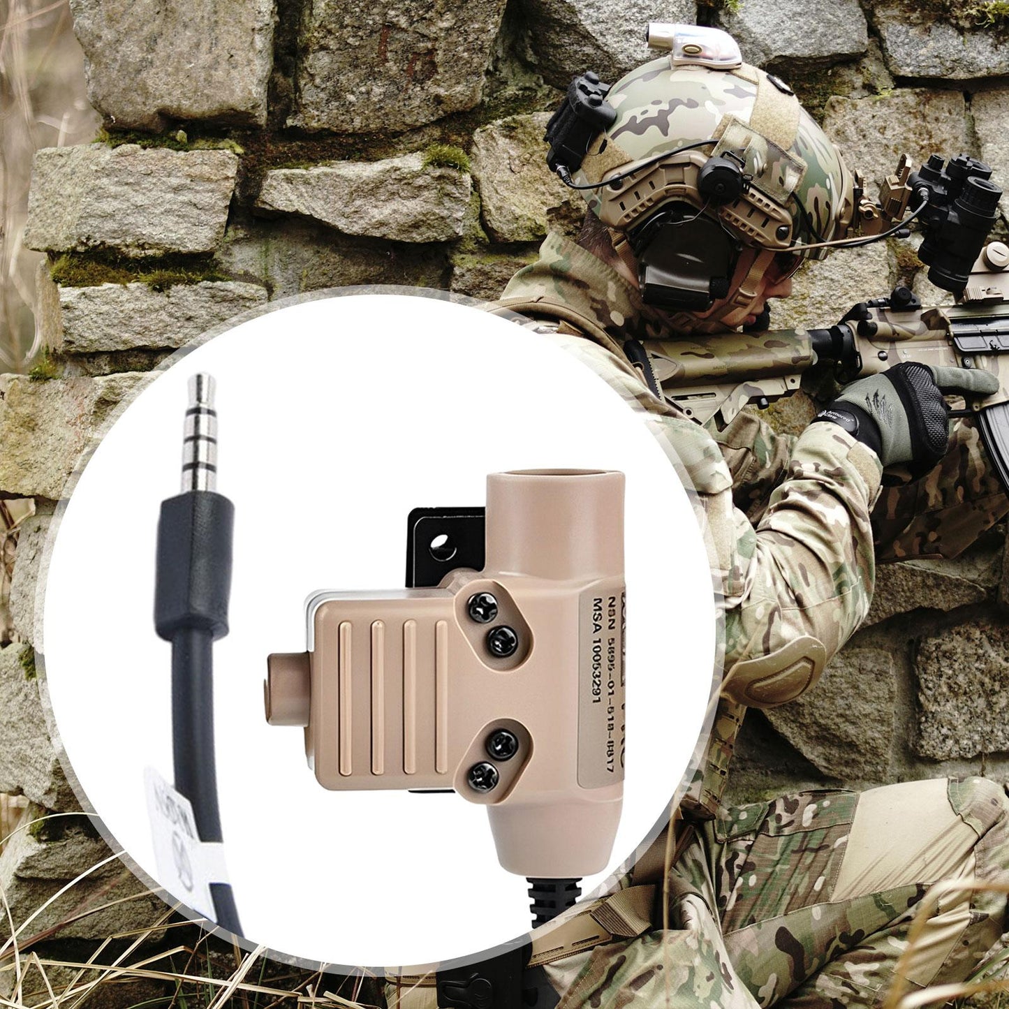 U94 PTT Headset Adapter Durable Replaces for PH 3.5mm Mobile Phone Interface Khaki