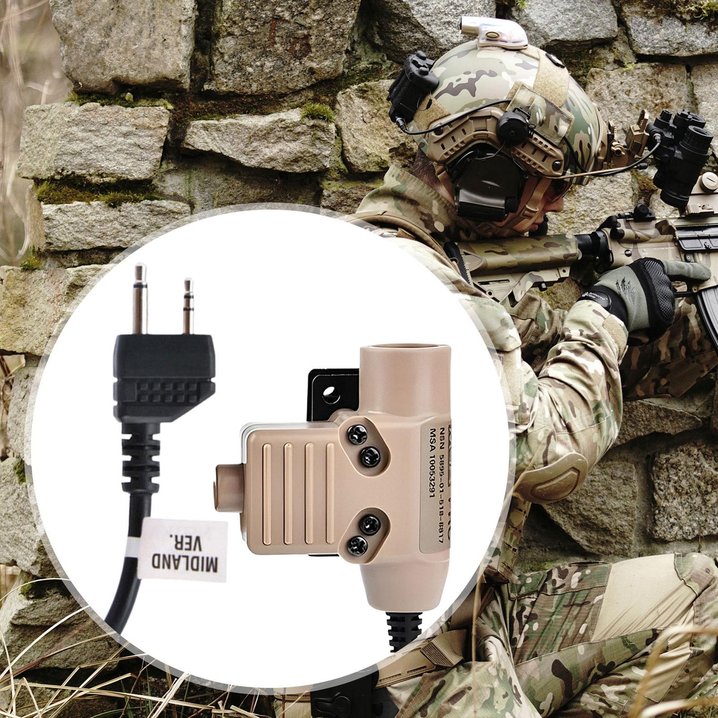 U94 PTT Adapter High Performance Parts for Midland Double Plug Khaki