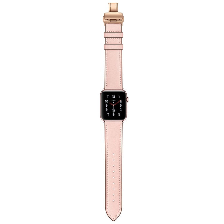 Genuine Leather Watch Replacement Strap for Apple Watch Series 10 42mm / 9 8 7 41mm / SE (2023) SE (2022) SE 6 5 4 40mm / 3 2 1 38mm- Rose Gold Buckle / Pink