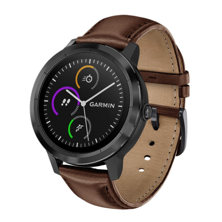 For Garmin Vivoactive 3/Vivomove HR Top-layer Cowhide Leather Watch Strap 20mm - Brown