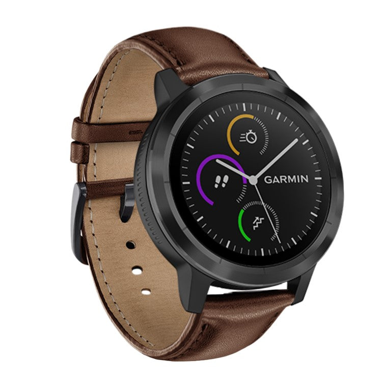 For Garmin Vivoactive 3/Vivomove HR Top-layer Cowhide Leather Watch Strap 20mm - Brown