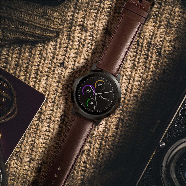 For Garmin Vivoactive 3/Vivomove HR Top-layer Cowhide Leather Watch Strap 20mm - Brown