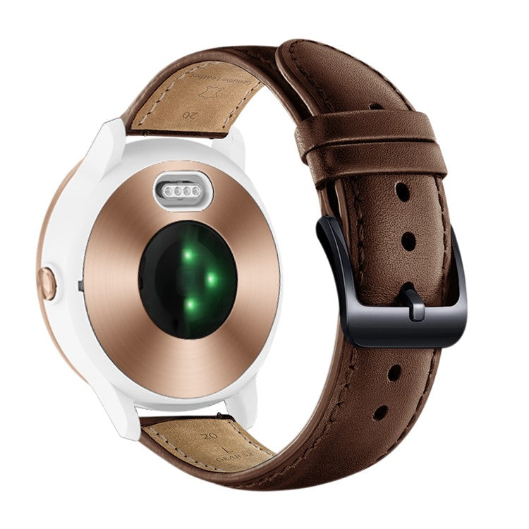 For Garmin Vivoactive 3/Vivomove HR Top-layer Cowhide Leather Watch Strap 20mm - Brown