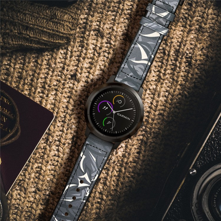 20mm Genuine Leather Coated Silicone Smart Watch Strap for Garmin Vivoactive 3/Vivomove HR - Dark Blue/Camouflage