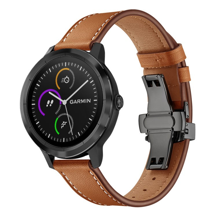 20mm Top-layer Cowhide Leather Genuine Leather Watch Strap Replacement for Garmin Vivoactive 3 / Vivomove HR - Black+Brown