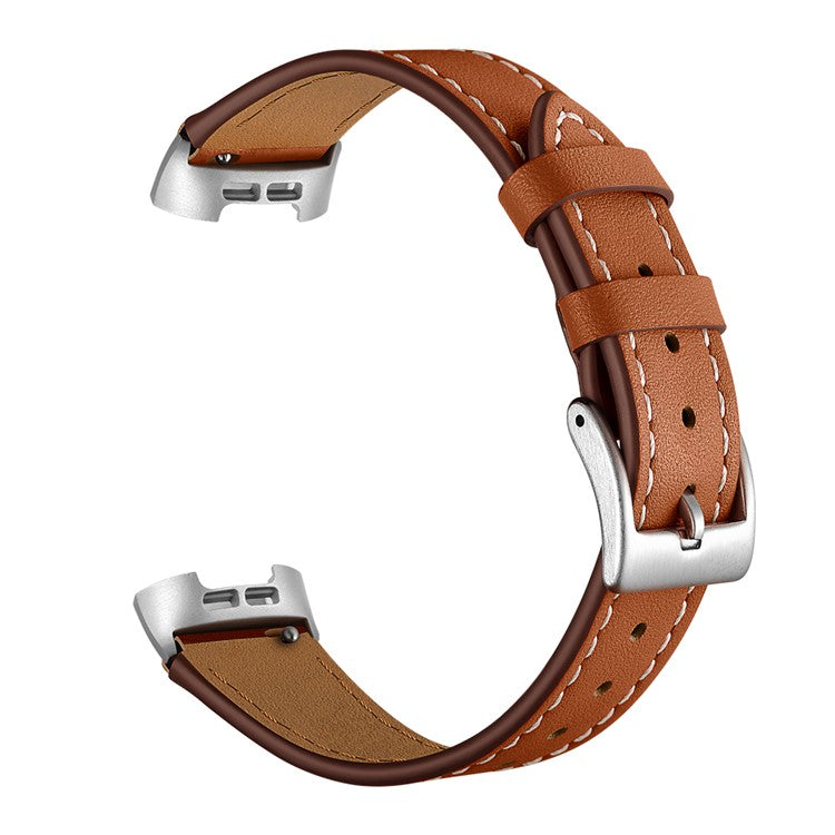 Pointed Tail Design Genuine Leather Replacement Smart Watch Band Wrist Strap for Fitbit Charge 4 / 3 - Brown