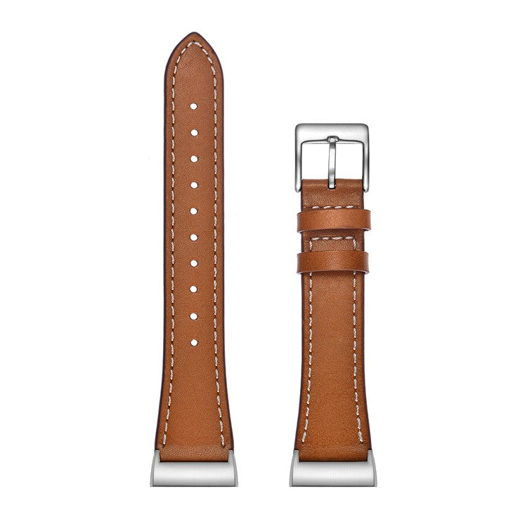Pointed Tail Design Genuine Leather Replacement Smart Watch Band Wrist Strap for Fitbit Charge 4 / 3 - Brown