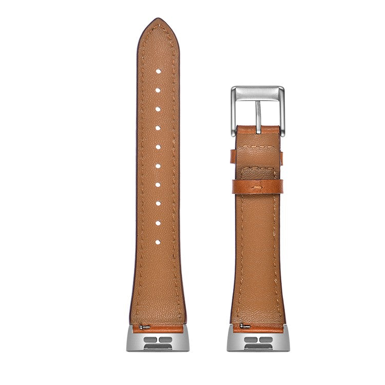 Pointed Tail Design Genuine Leather Replacement Smart Watch Band Wrist Strap for Fitbit Charge 4 / 3 - Brown