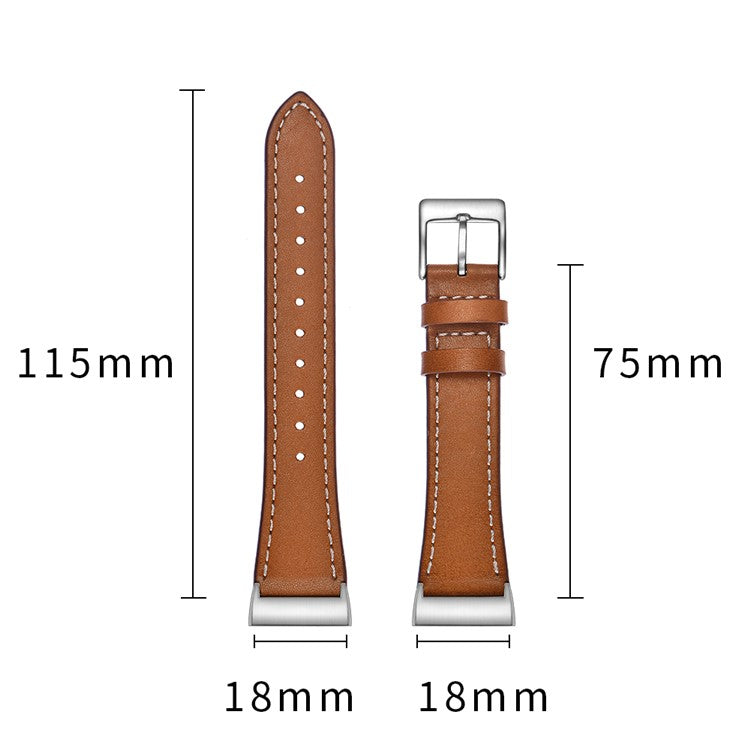 Pointed Tail Design Genuine Leather Replacement Smart Watch Band Wrist Strap for Fitbit Charge 4 / 3 - Brown