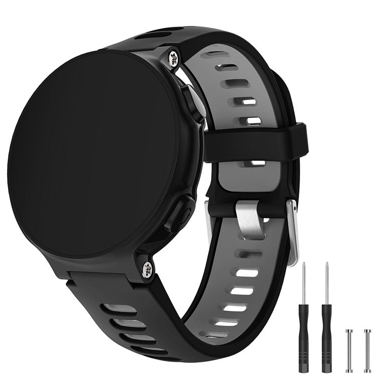 For Garmin Forerunner 735XT 220 230 235 620 630 Silicone Watch Band Strap Silver Buckle Strap with Spring Bars - Black / Grey