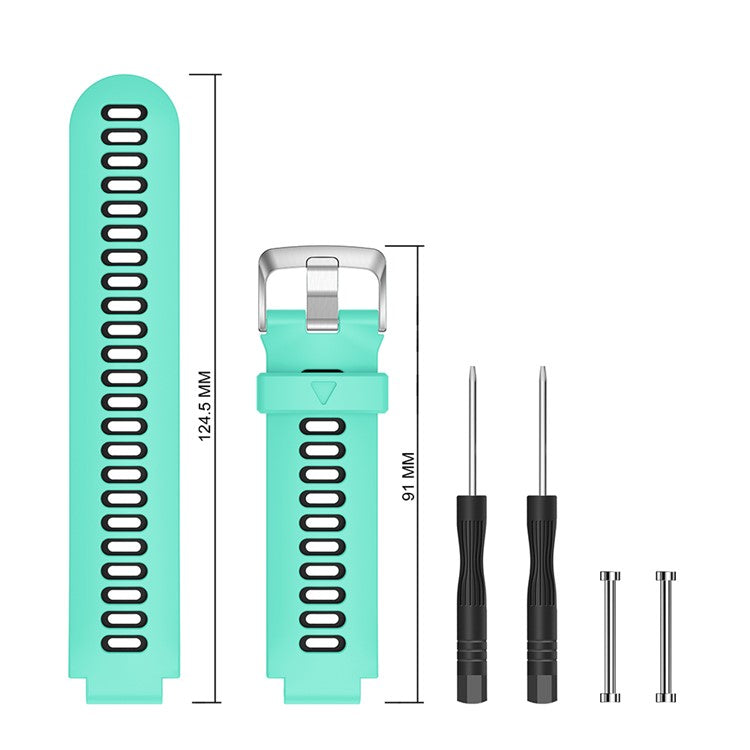 For Garmin Forerunner 735XT 220 230 235 620 630 Silicone Watch Band Strap Silver Buckle Strap with Spring Bars - Cyan / Black