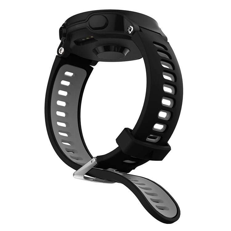 For Garmin Forerunner 735XT 220 230 235 620 630 Silicone Watch Band Wrist Strap Replacement with Silver Buckle - Black / Grey
