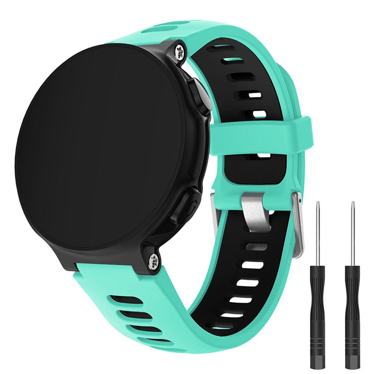 For Garmin Forerunner 735XT 220 230 235 620 630 Silicone Watch Band Wrist Strap Replacement with Silver Buckle - Cyan / Black