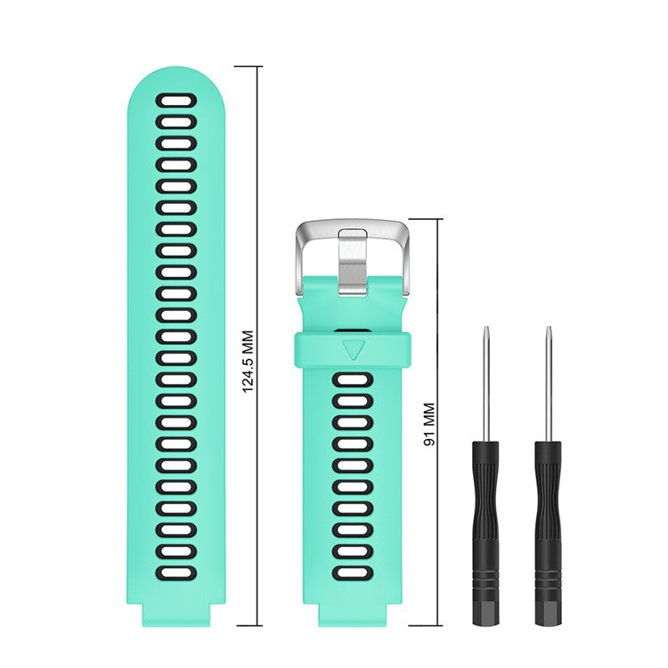 For Garmin Forerunner 735XT 220 230 235 620 630 Silicone Watch Band Wrist Strap Replacement with Silver Buckle - Cyan / Black
