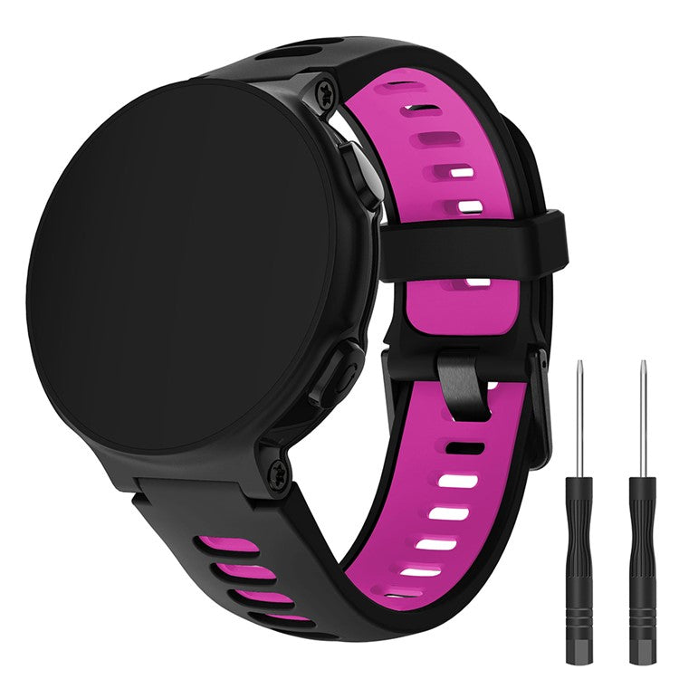 Silicone Watch Band for Garmin Forerunner 735XT 220 230 235 620 630, Dual Color Wrist Strap with Black Buckle - Black / Rose