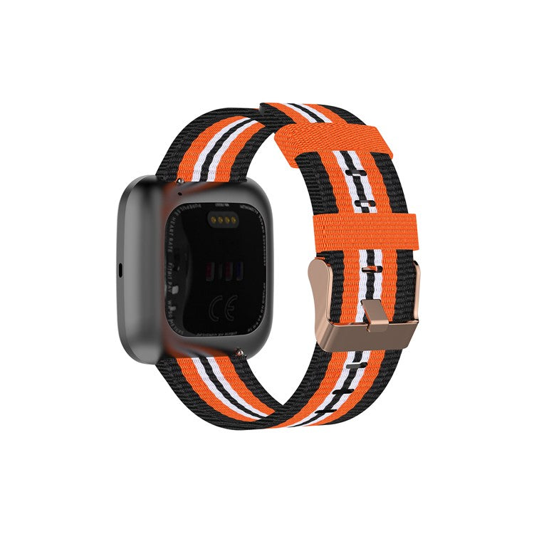 Nylon Braided Watch Band for Fitbit Versa 2/Versa Lite/Versa Blaze, Adjustable Wrist Strap Replacement - Black/Orange