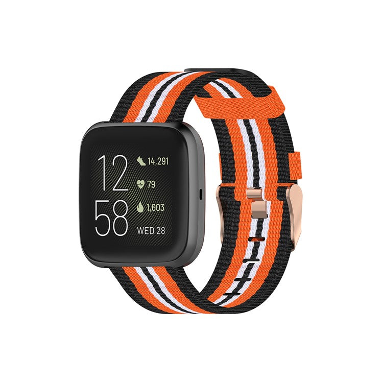 Nylon Braided Watch Band for Fitbit Versa 2/Versa Lite/Versa Blaze, Adjustable Wrist Strap Replacement - Black/Orange