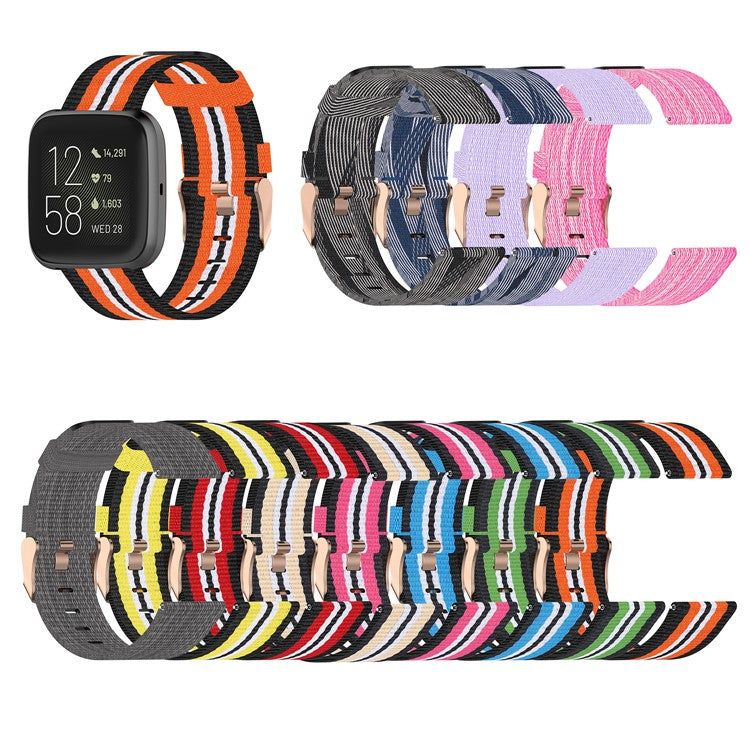 Nylon Braided Watch Band for Fitbit Versa 2/Versa Lite/Versa Blaze, Adjustable Wrist Strap Replacement - Black/Orange