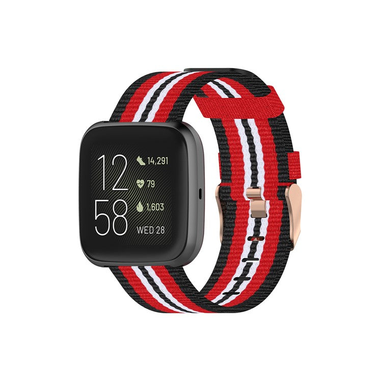 Nylon Braided Watch Band for Fitbit Versa 2/Versa Lite/Versa Blaze, Adjustable Wrist Strap Replacement - Black/Red