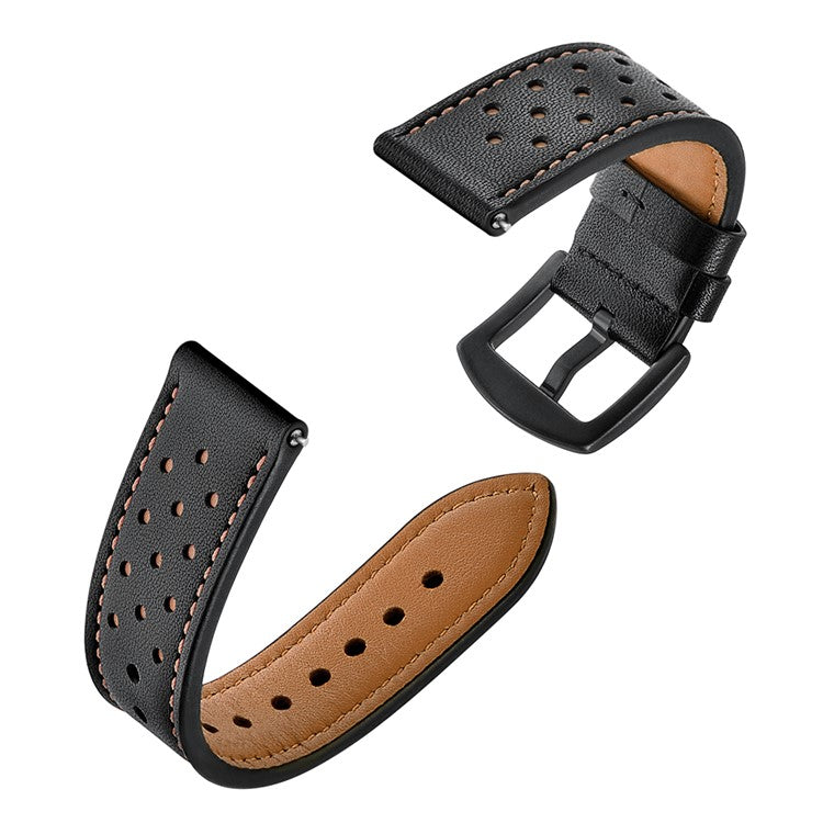 20mm Holes Design Genuine Leather Watch Strap for Huawei Watch GT 2 42mm - Black