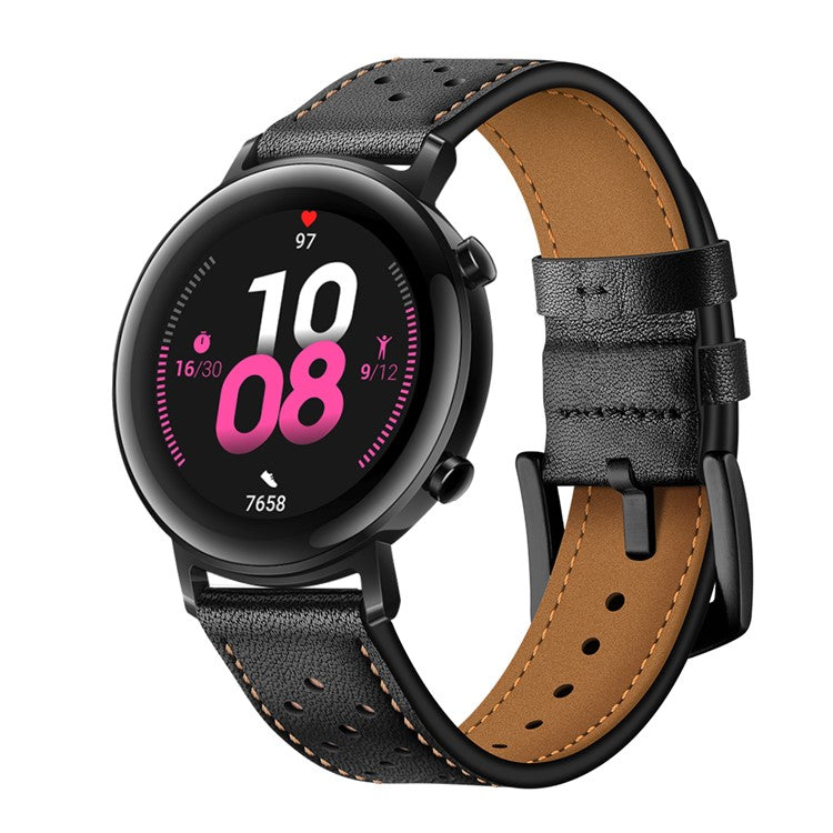 20mm Holes Design Genuine Leather Watch Strap for Huawei Watch GT 2 42mm - Black