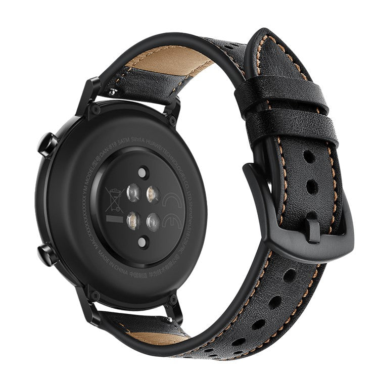 20mm Holes Design Genuine Leather Watch Strap for Huawei Watch GT 2 42mm - Black