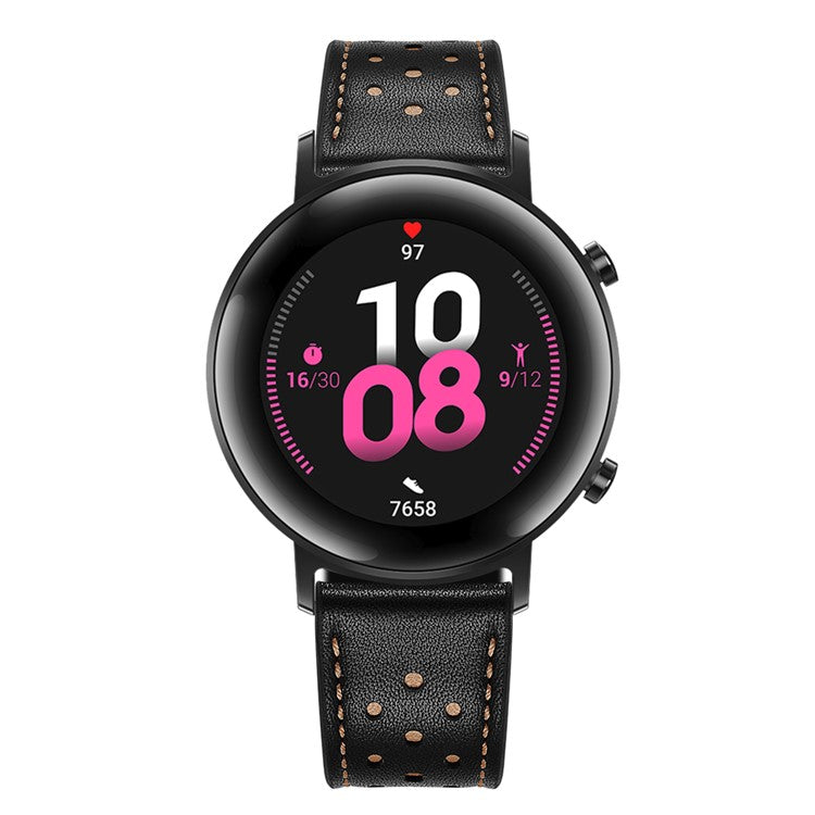 20mm Holes Design Genuine Leather Watch Strap for Huawei Watch GT 2 42mm - Black