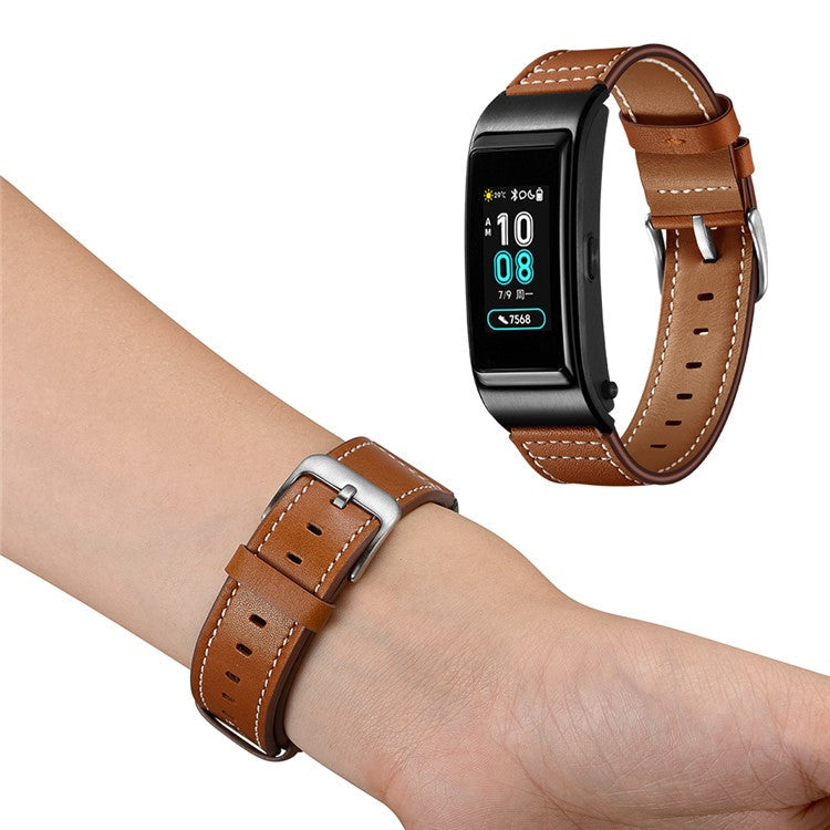18mm Genuine Leather U Shape Head Watch Band for Huawei TalkBand B5/B3 Active/B2 Active - Brown