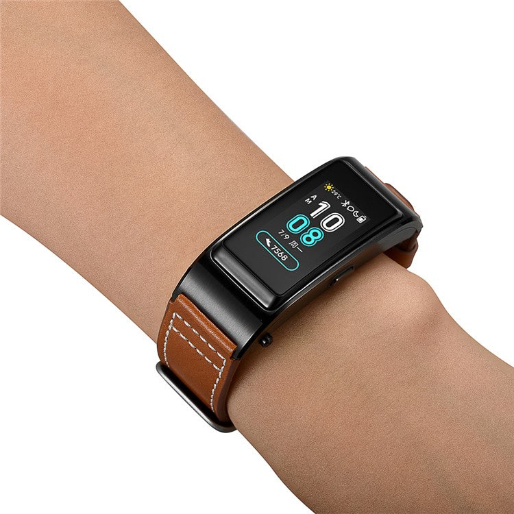 18mm Genuine Leather U Shape Head Watch Band for Huawei TalkBand B5/B3 Active/B2 Active - Brown