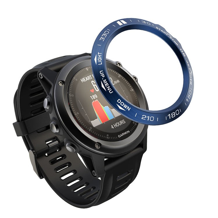 Watch Bezel Ring Stainless Steel Adhesive Cover (B Type) for Garmin Fenix 3/Fenix 3 HR - Blue Background / White Characters