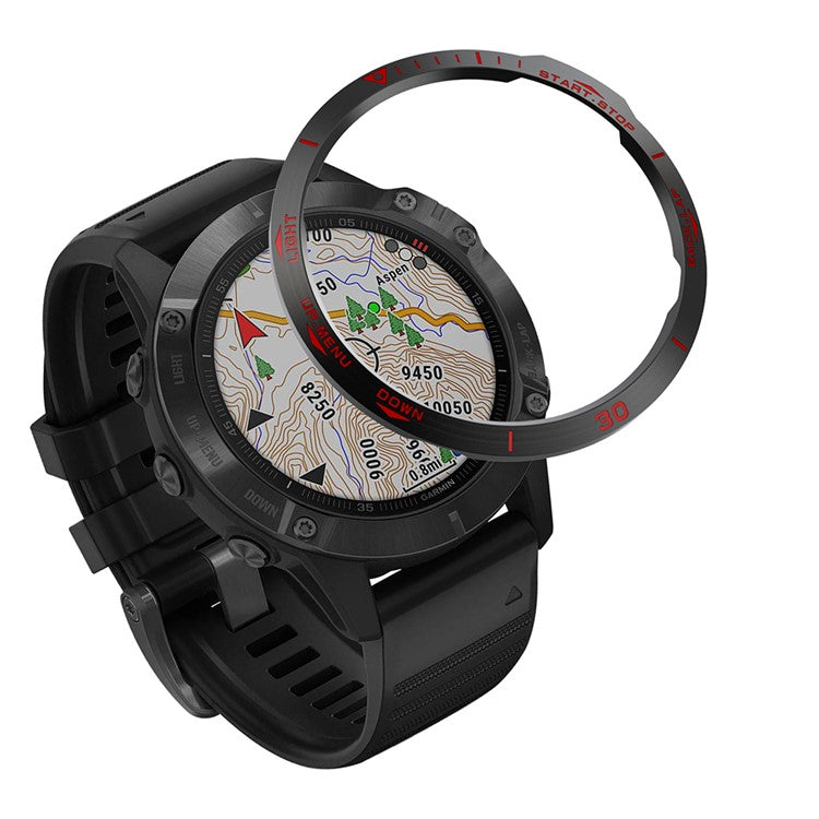 Stainless Steel Replacement Watch Bezel (Type B) for Garmin Fenix 6 / 6 Pro / 6 Sapphire - Black / Red