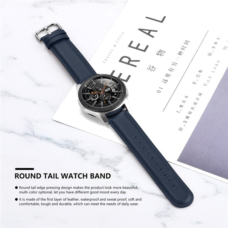 20mm Genuine Leather Smart Watch Replacement Strap for Samsung Galaxy Watch 42mm - Dark Blue