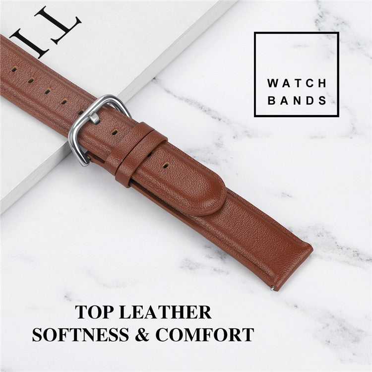 22mm Genuine Leather Smart Watch Replacement Strap for Samsung Galaxy Watch 46mm - Brown