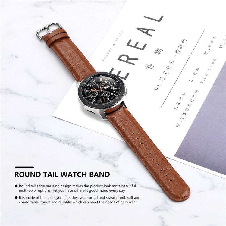 22mm Genuine Leather Smart Watch Replacement Strap for Samsung Galaxy Watch 46mm - Brown