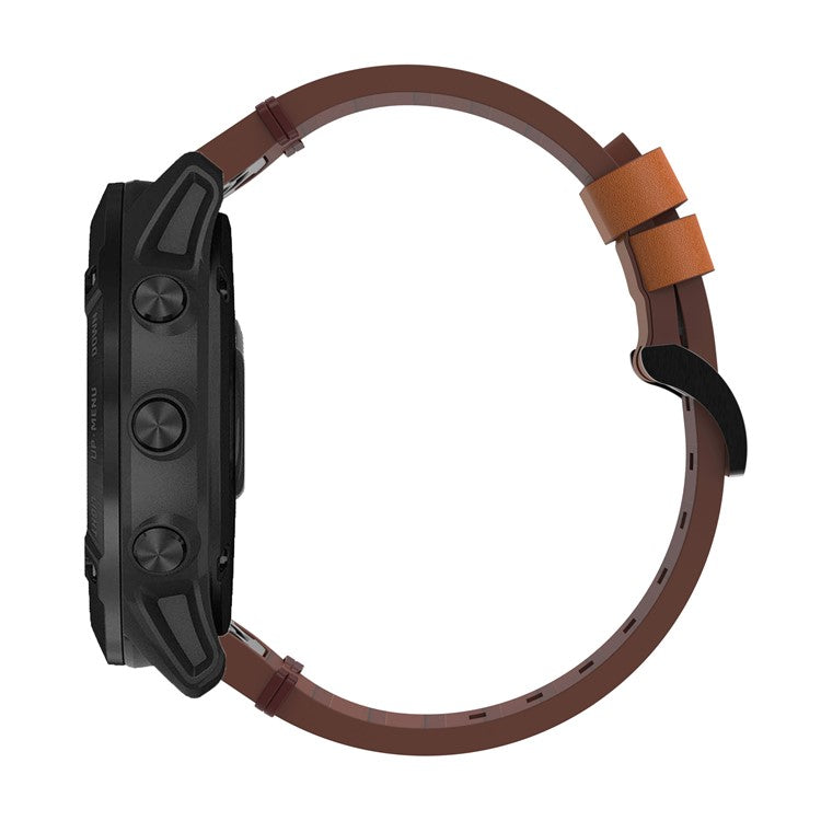 For Garmin Fenix 6X Genuine Leather Smart Watch Replacement Band Wrist Strap - Brown