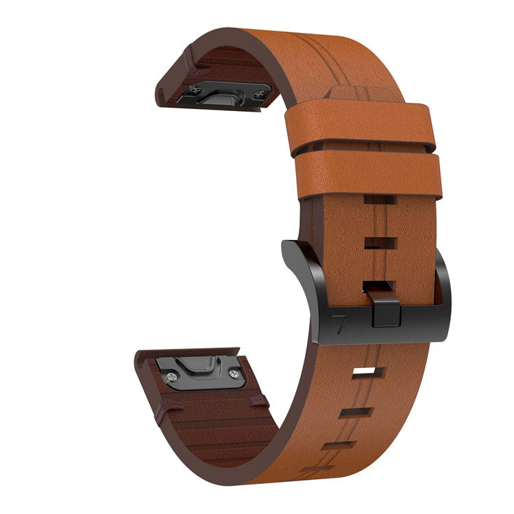 For Garmin Fenix 6X Genuine Leather Smart Watch Replacement Band Wrist Strap - Brown