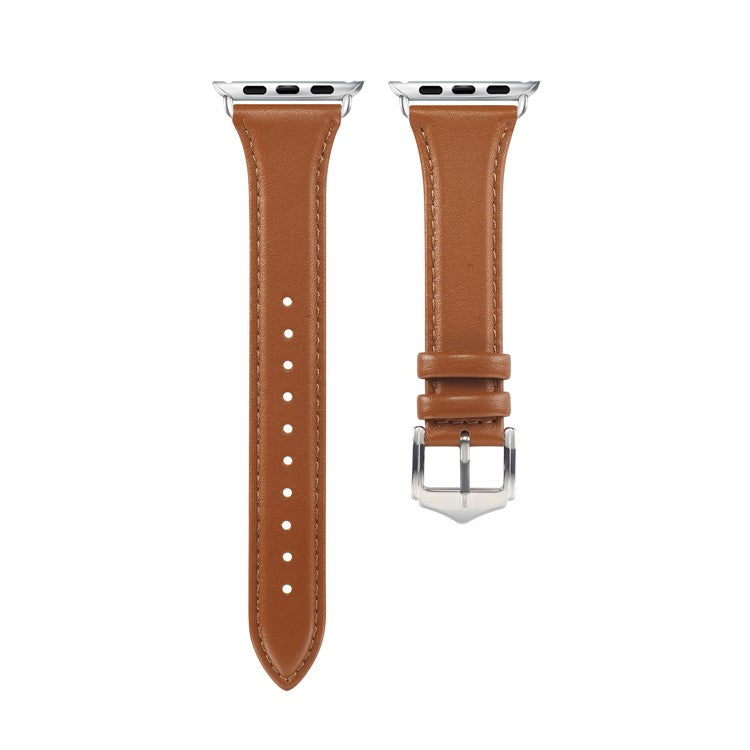 Genuine Leather Smart Watch Band Strap Replacement for Apple Watch Series 10 46mm / Ultra 2 Ultra 49mm / 9 8 7 45mm / SE (2023) SE (2022) SE 6 5 4 44mm / 3 2 1 42mm - Brown