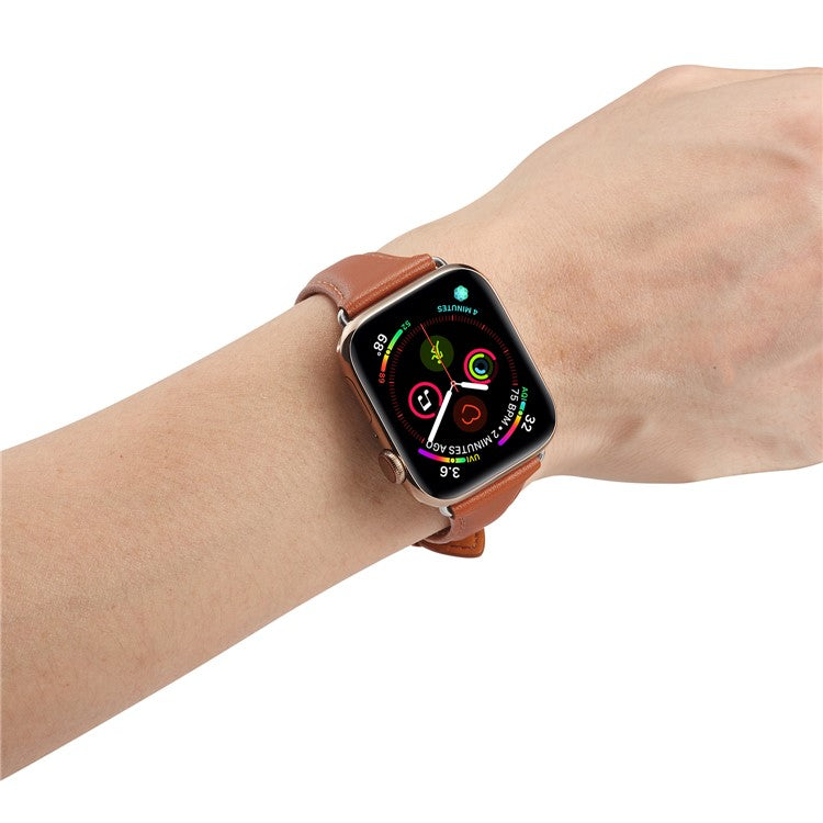 Genuine Leather Smart Watch Band Strap Replacement for Apple Watch Series 10 46mm / Ultra 2 Ultra 49mm / 9 8 7 45mm / SE (2023) SE (2022) SE 6 5 4 44mm / 3 2 1 42mm - Brown